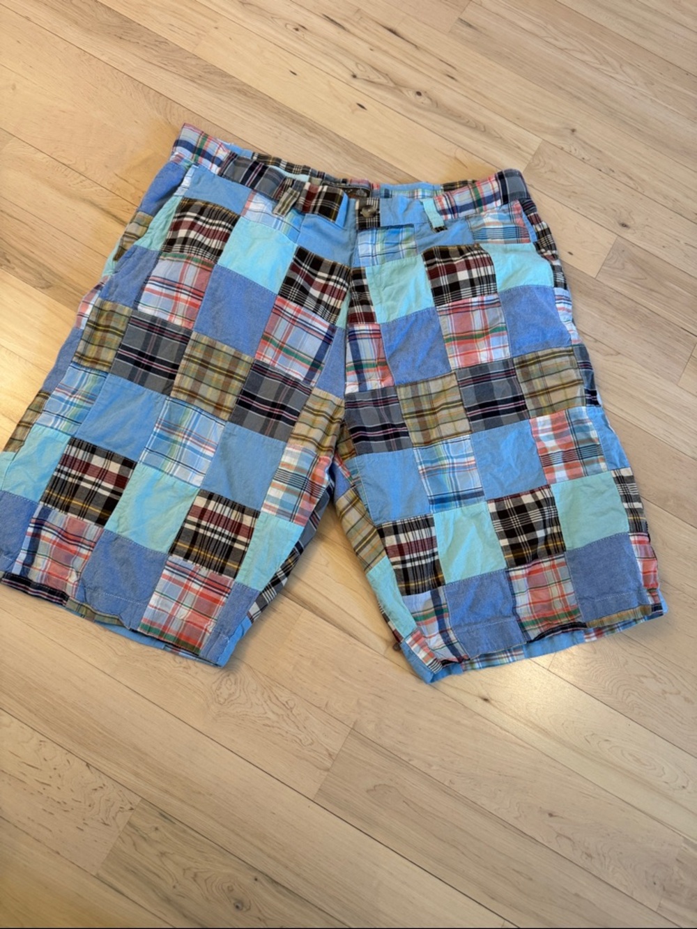 Vintage-Madras patchwork plaid shorts-Preppy-32/34 Vacation